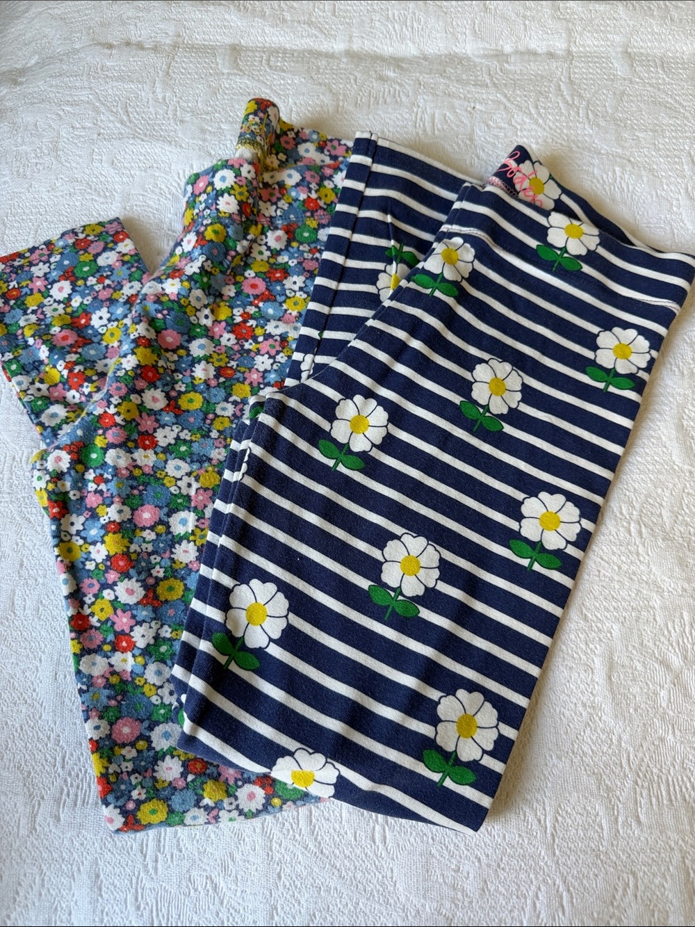 Set of 2 Boden Navy Striped & Floral Leggings -Girls 9-10Y
